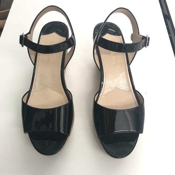 Prada Patent Wedge Espadrille Sandal - Picture 3 of 6